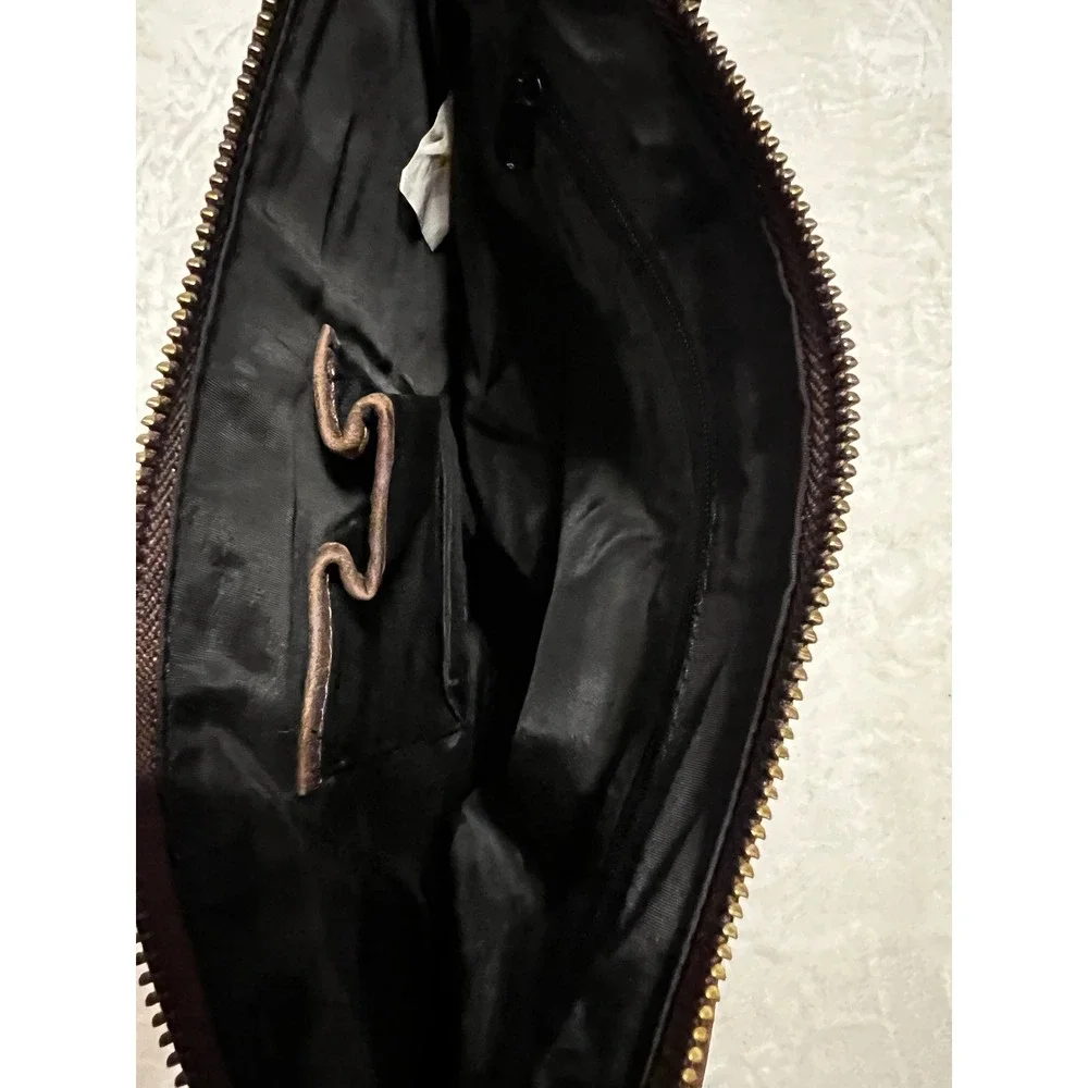 ESTALON Dark Brown Genuine Leather Crossbody Zip Front Pockets Adjustable Strap‎